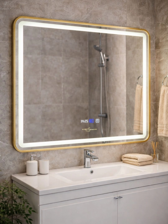 LED зеркало 80×60 см с обогревом, отображением времени и температуры - 
