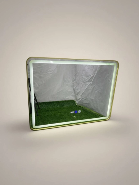 LED oyna 80×60 sm, isitgichli, vaqt va harorat ko‘rsatkichi bilan