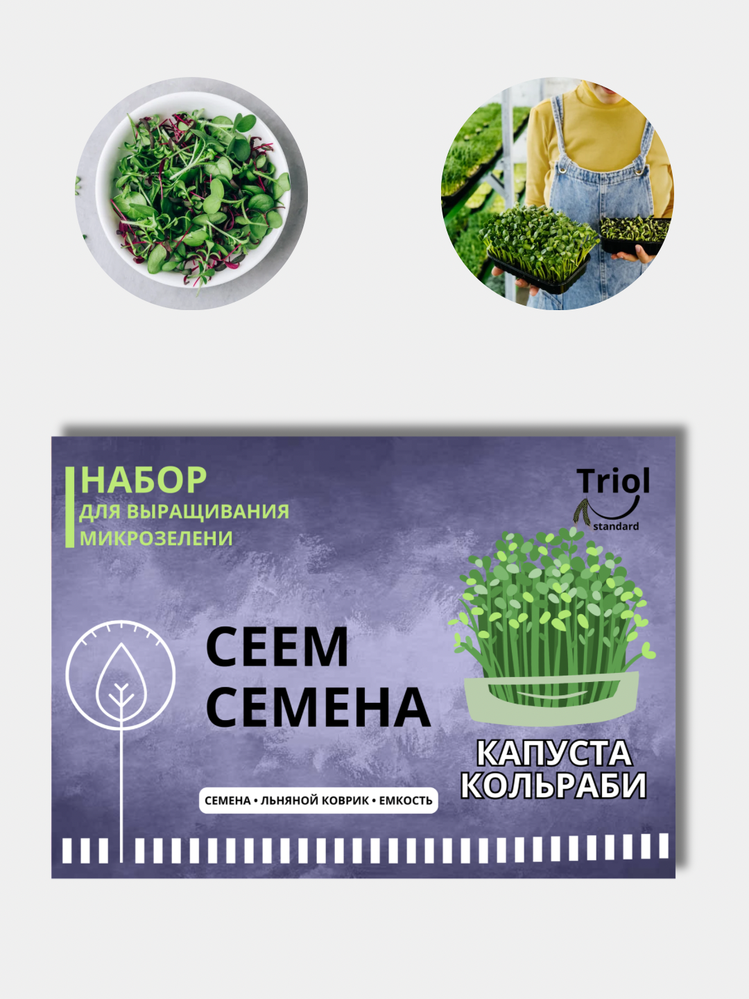 Набор для проращивания микрозелени, семена, льняной коврик