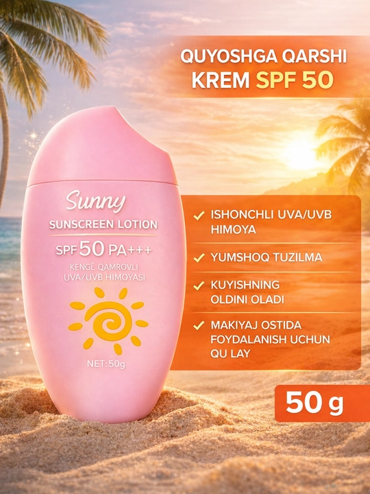 Yuz va tana uchun quyoshdan himoyalovchi krem-gel SPF 50 - namlovchi va oqartiruvchi 50 ml