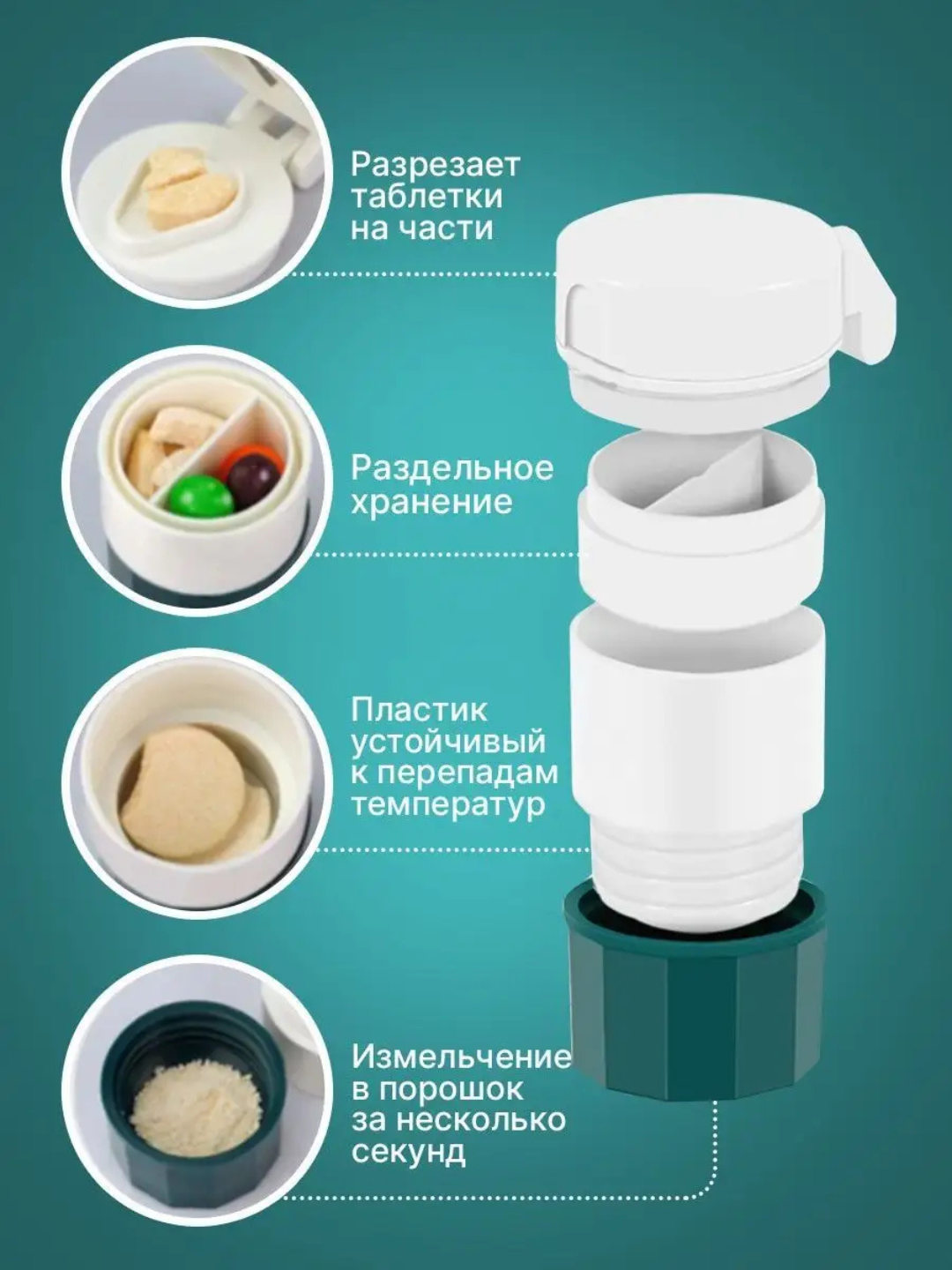Таблетница, измельчитель лекарств и резак для таблеток