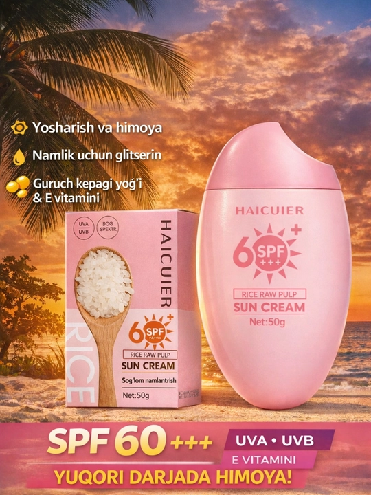 Yuz va tana uchun SPF 60 krem-geli quyoshdan himoyalanish va namlantiradi, 50 ml