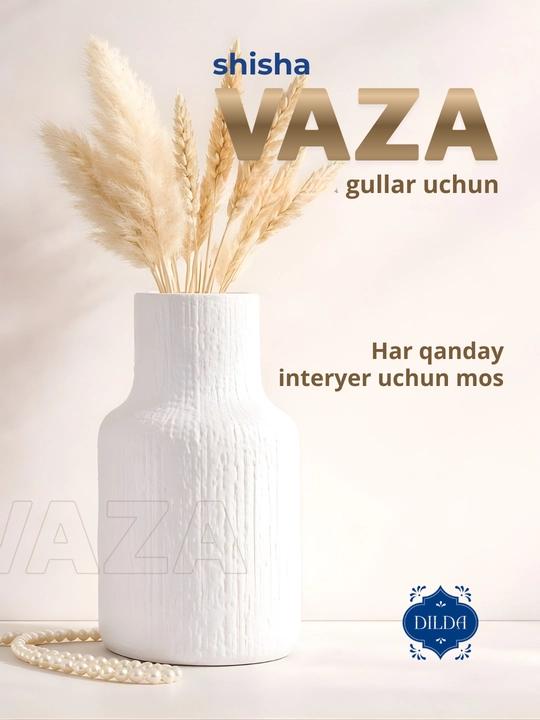 Gullar uchun shisha vaza, interyer uchun dekorativ vaza - minimalizm, oq va qora - 
