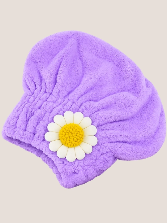Yumshoq gul bezakli soch quritish uchun turban-shapka - 