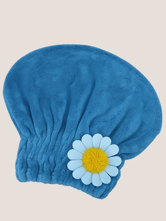 Yumshoq gul bezakli soch quritish uchun turban-shapka - 
