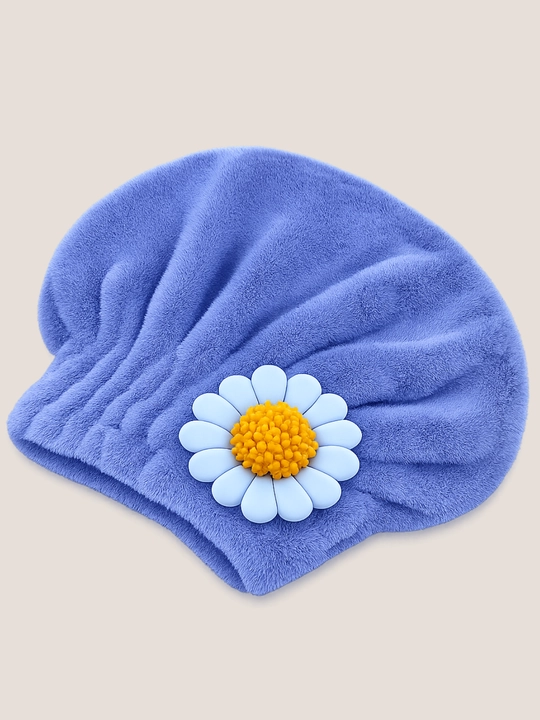 Yumshoq gul bezakli soch quritish uchun turban-shapka - 