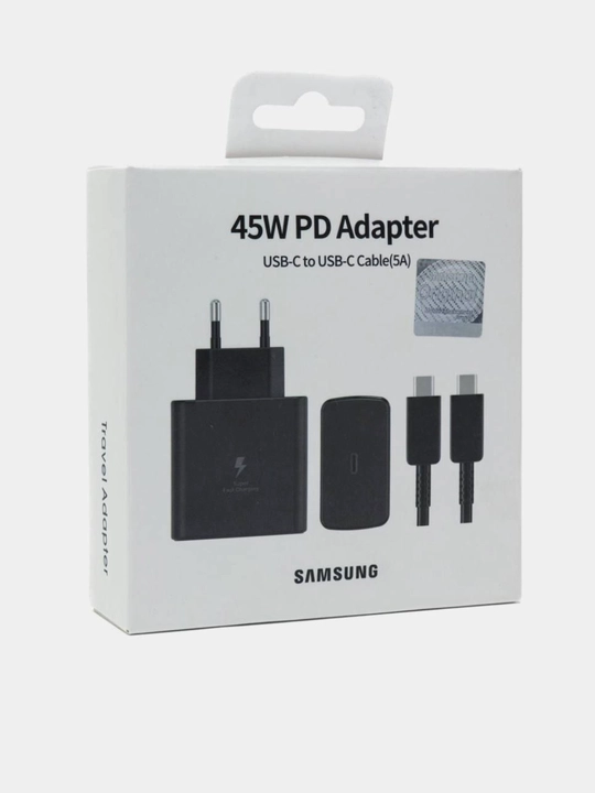 Samsung 25W / 45W Fast Charging PD Adapter + кабель USB-C – USB-C, Белый / Черный - 