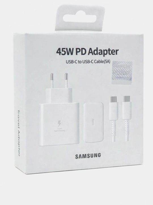 Samsung 25W / 45W Fast Charging PD Adapter + кабель USB-C – USB-C, Белый / Черный
