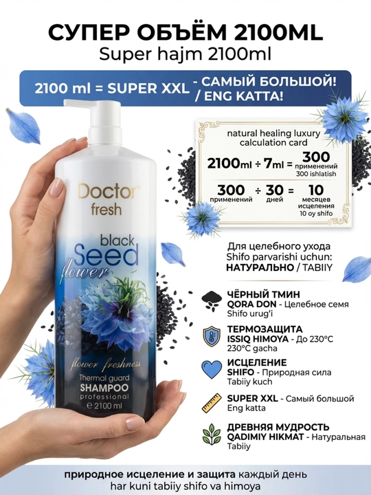 Doctor Fresh shampuni — issiqdan himoya, barcha turdagi sochlar uchun, 2100 ml