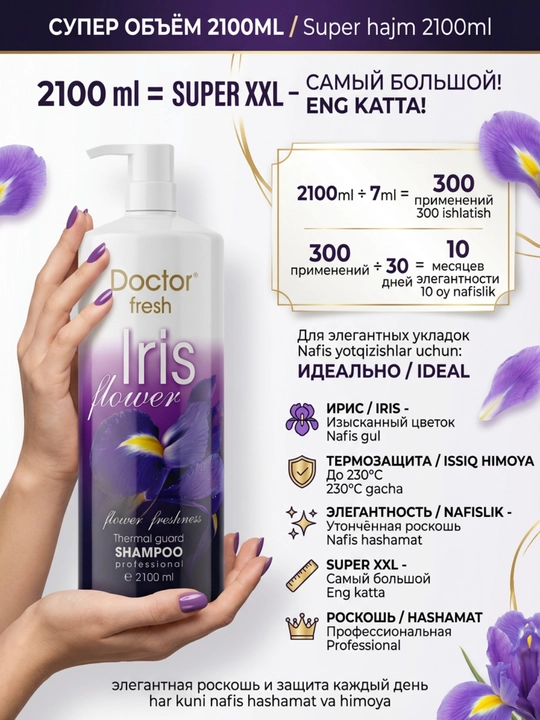 Doctor Fresh shampuni — issiqdan himoya, barcha turdagi sochlar uchun, 2100 ml