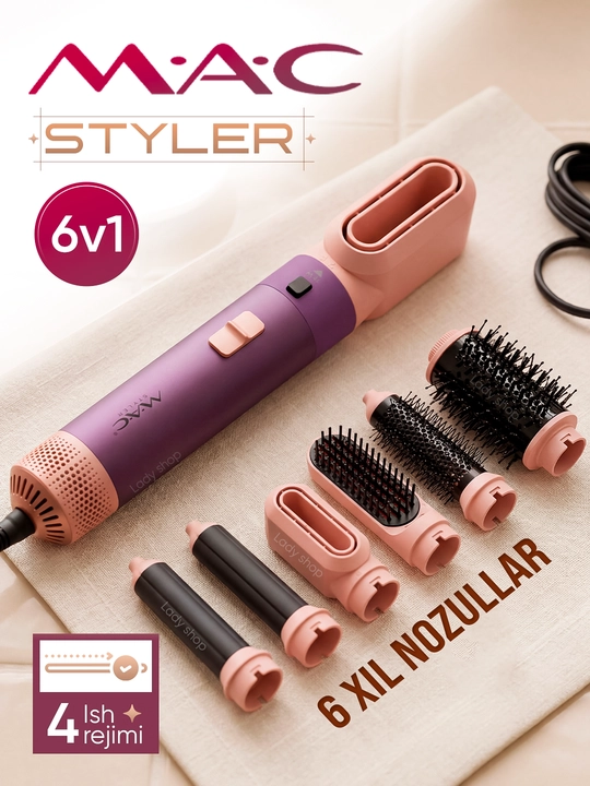Фен-стайлер MAC Styler 6в1, фен-щетка, фен для волос, 6 насадок, 4 режима - 
