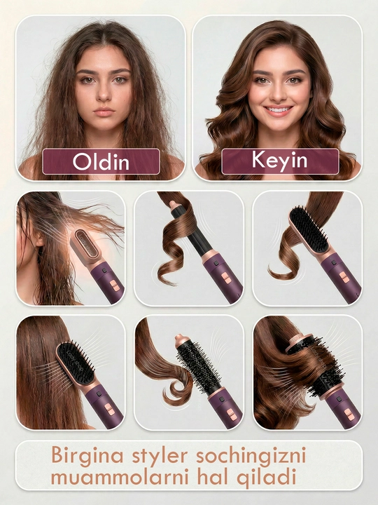 Fen Stayler MAC Styler 6v1, fen taroq, soch quritgich, 6 nozul, 4 rejim
