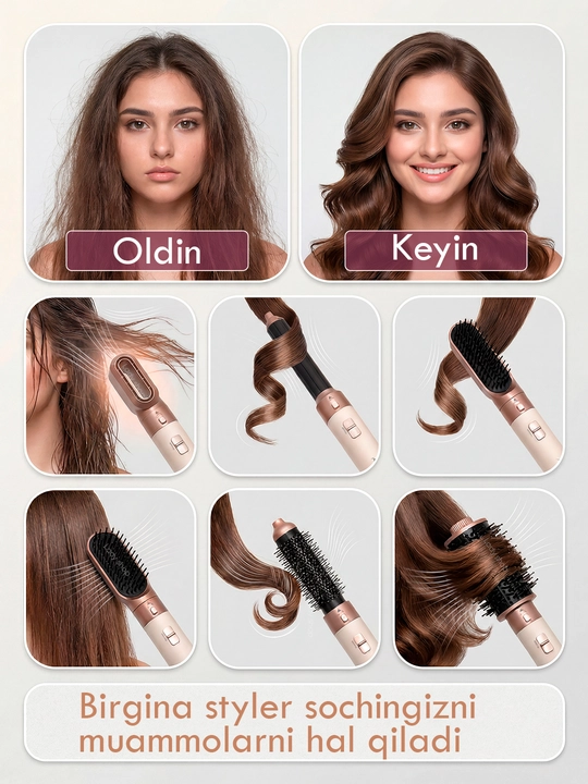 Fen Stayler MAC Styler 6v1, fen taroq, soch quritgich, 6 nozul, 4 rejim