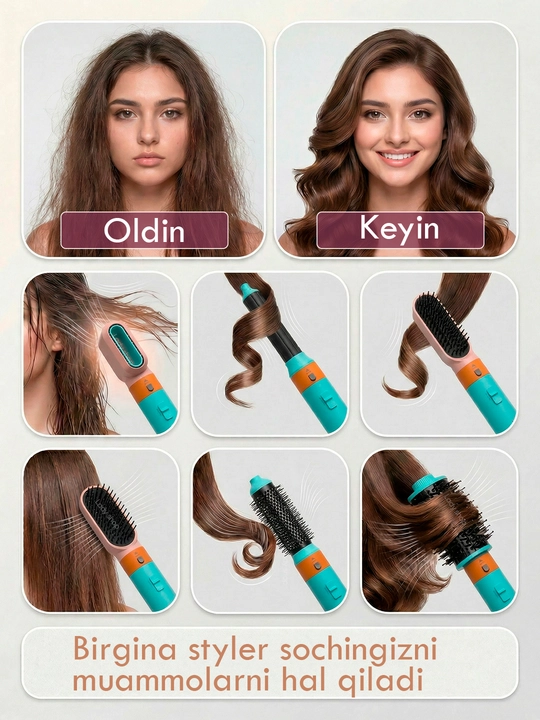 Fen Stayler MAC Styler 6v1, fen taroq, soch quritgich, 6 nozul, 4 rejim
