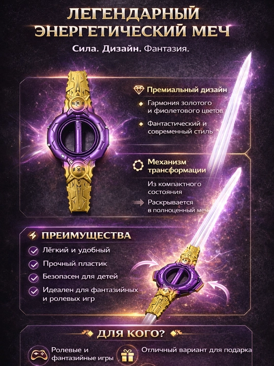 Afsonaviy energiya qilichi — aylanadigan va transformatsiyalanuvchi o‘yinchoq qilich