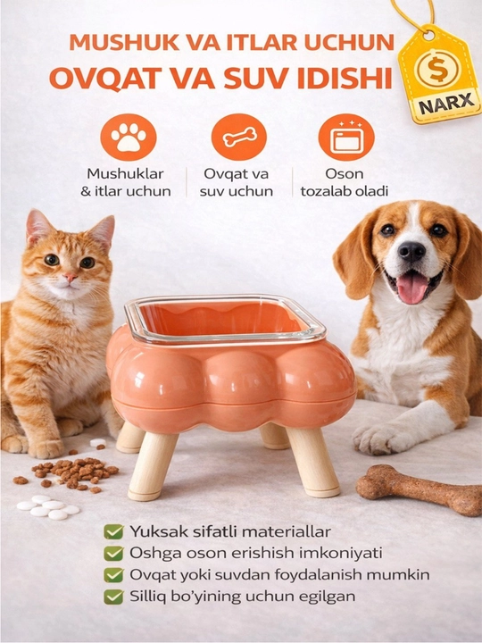 Mushuk ozuqasi uchun shisha va plastik idishlar