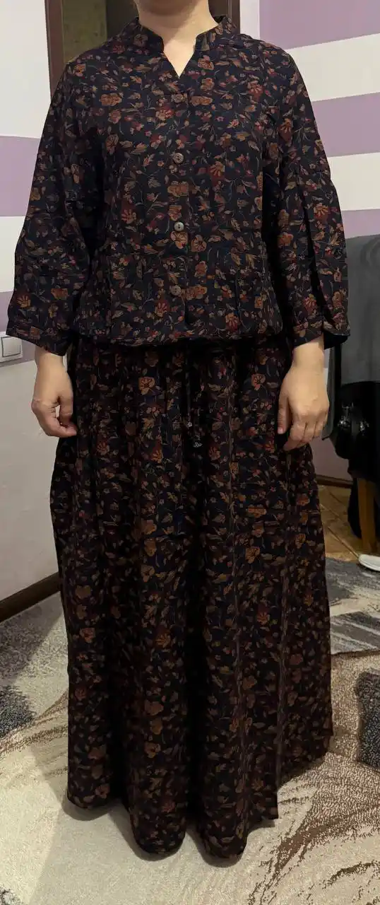 Ayollar dvoyka kostyumi oversize 2v1 paxta 100% 48–56 rubashka va yubka cho‘ntakli, yozgi