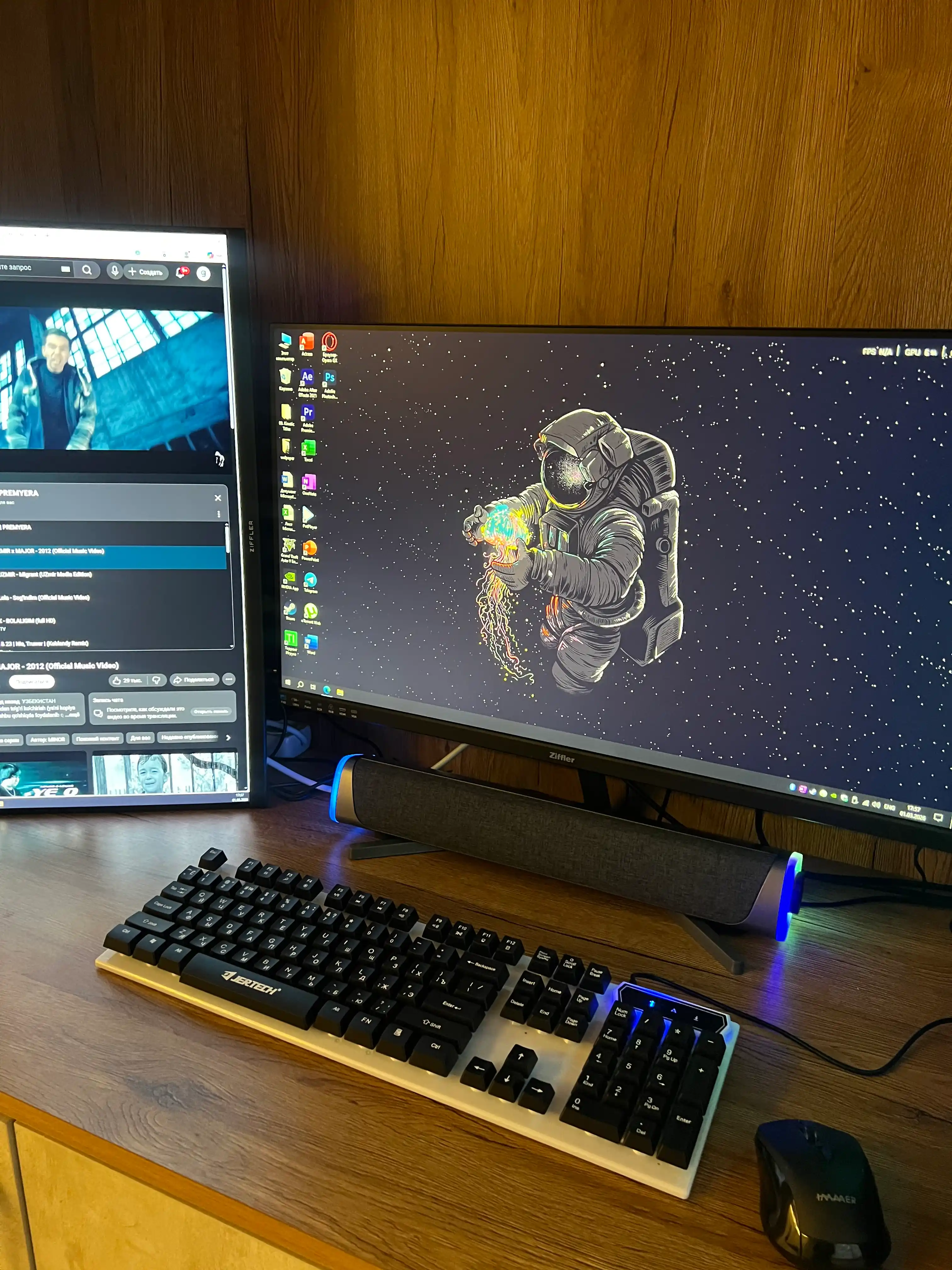 Simli kolonka kompyuter va telefon uchun, RGB yoritgichli soundbar
