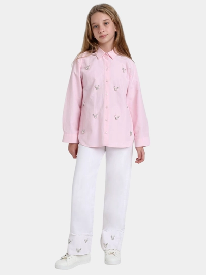 Рубашка для девочки со стразами,100% хлопок, Турция, Escabel, 10-14 лет, 140-164 - 