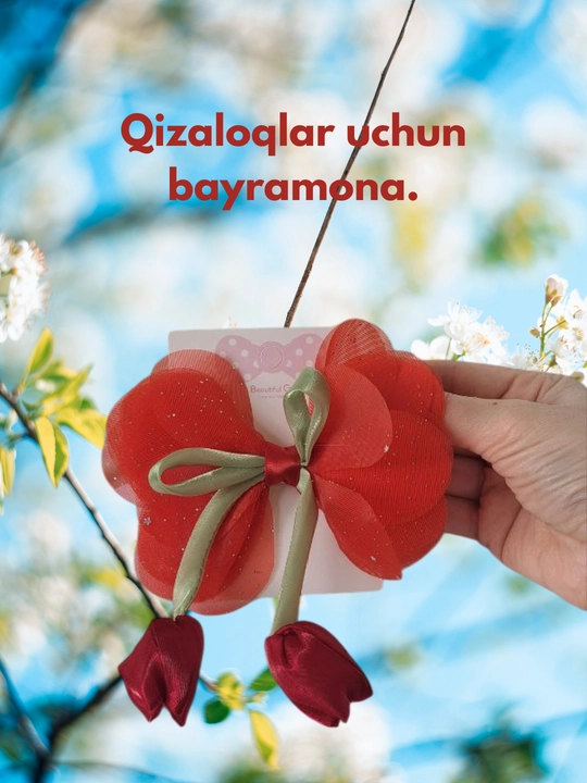 Soch uchun bayramona bantik, tulipli dizayn – qizaloqlar uchun - 