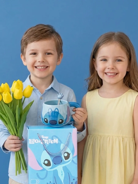 "Lilo va Stitch" sopol krujkasi qoshiq bilan, sovg‘a qahva va choy krujkasi