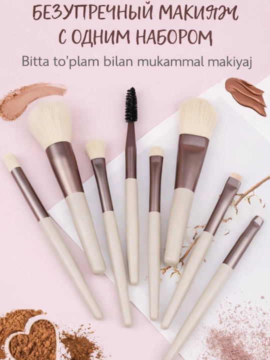 Makiyaj uchun mo‘yqalamlar - 8 ta mo‘yqalam to‘plami - 