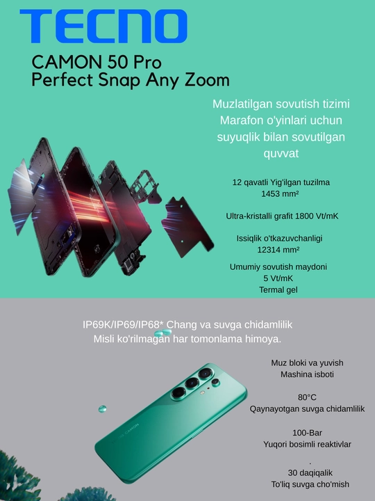 Tecno Camon 50 Pro, Ultra Zoom, 144Hz, 6500 mAh, 50 MP Sony kamera