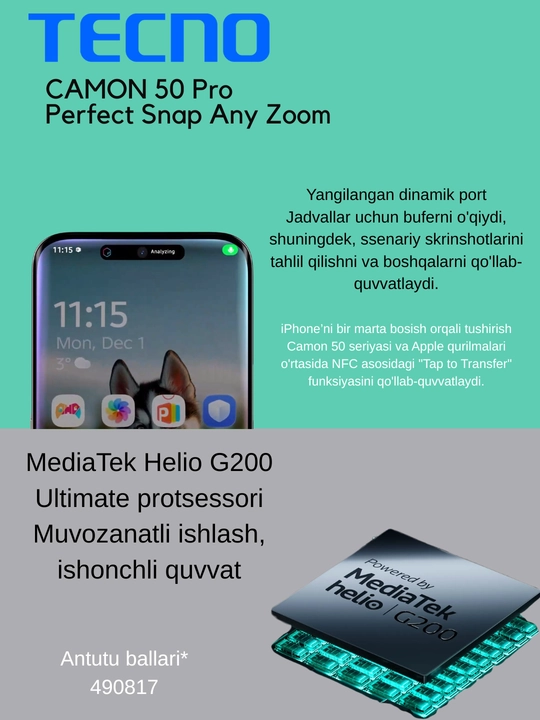Tecno Camon 50 Pro, Ultra Zoom, 144Hz, 6500 mAh, 50 MP Sony kamera