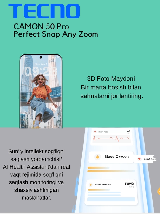 Tecno Camon 50 Pro, Ultra Zoom, 144Гц, 6500 мАч, 50 Мп Камера Sony