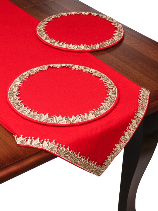 Nafis krujali runner 180×44 sm + 6 ta likopcha osti tagligi 30 sm, turkcha Dak matosi