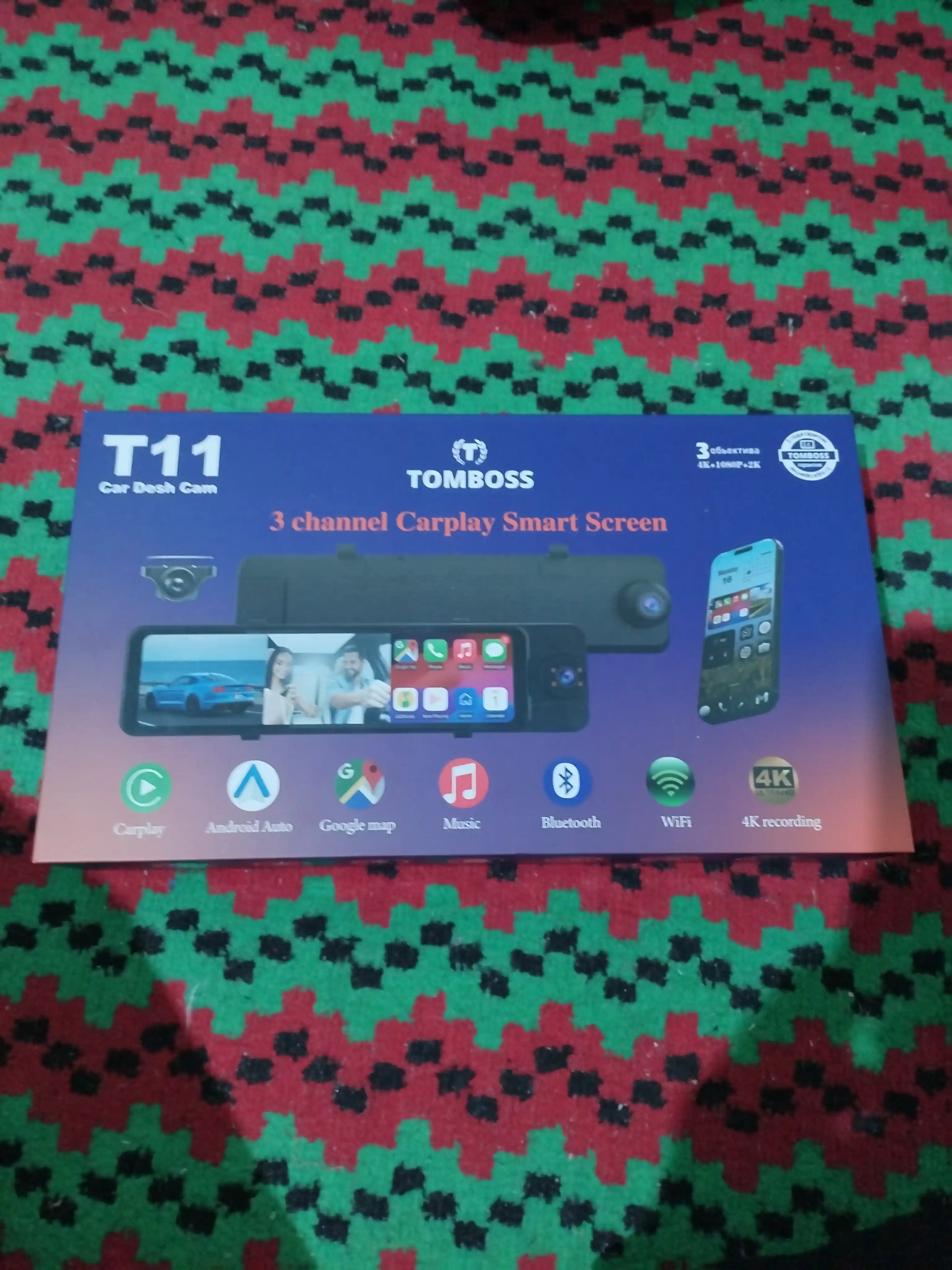 Видеорегистратор 3 камеры TOMBOSS T11, Wi-Fi наблюдение, Carplay