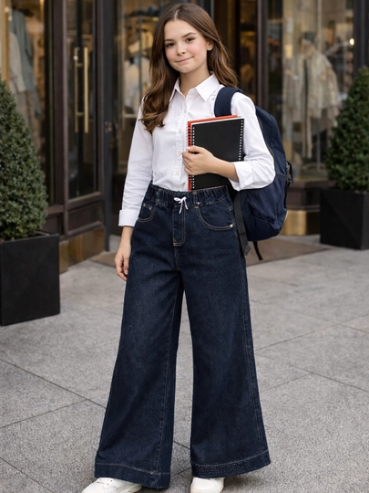 Широкие джинсы для девочек (7–14 лет) – Trend Wide Leg, для школы и повседневной носки — XBMOOD-XOLIDAJENSISHIM-ТЕМНСИН-134140