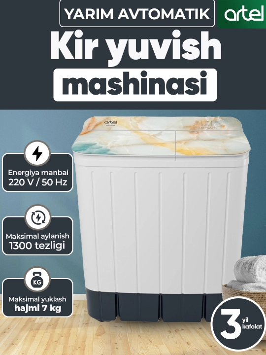 Kir yuvish mashinasi yarim avtomatik Artel ART-TG70FP 7 kg Abstract 03 "Natura 01"Warter 0