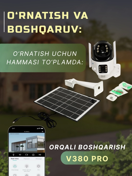 4 ta kamerali kuzatuv kamera, quyosh panellik, SIM-karta, 4G 24 ga 7 rejim