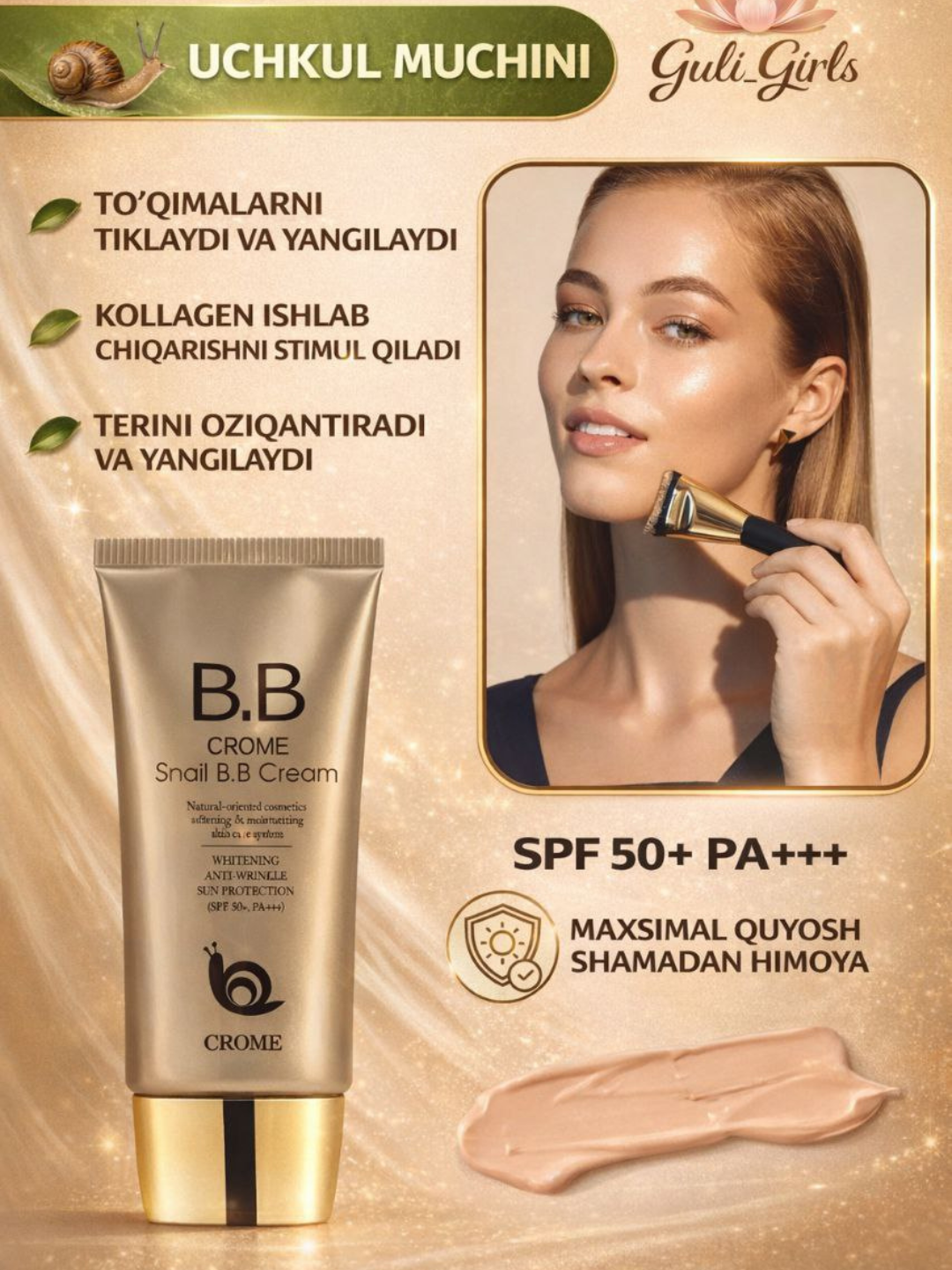 Namlovchi BB krem BERGAMO Magic, CROME Salyangoz BB SPF 50+, 50 ml - 