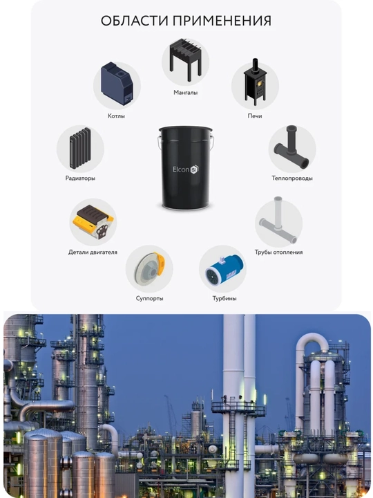 Термостойкая эмаль КО868 Elcon Si Россия +650°C жаростойкая краска серебристо серая, 25 кг