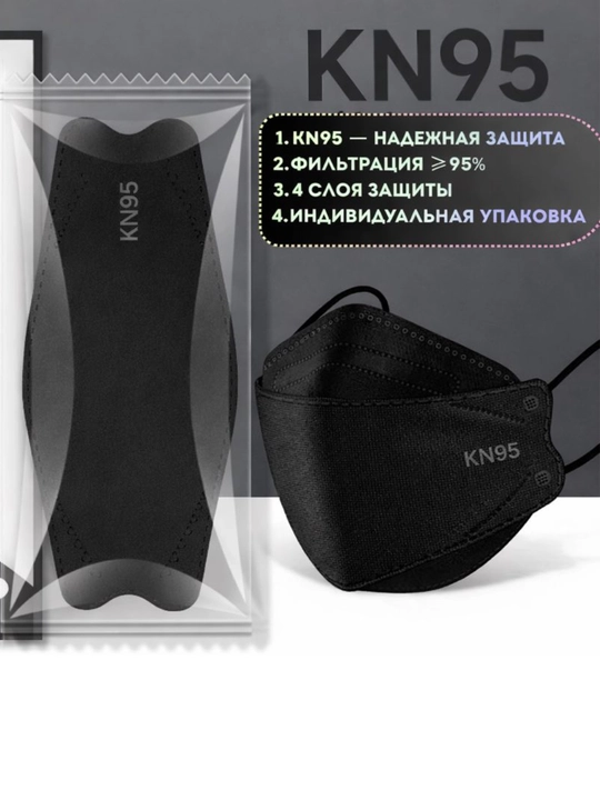 Маска медицинская для лица KN95, 4-слойная, одноразовая, фильтрация 95%, 5 шт