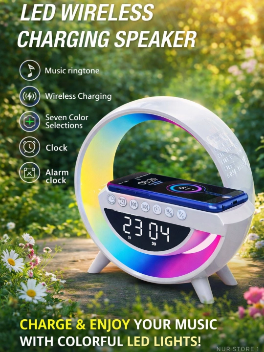 Aqlli dinamika RGB, budilnik soat bilan, led tungi chiroq, telefon uchun simsiz zaryadlash