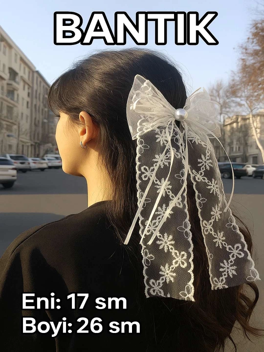 Заколка для волос, большой бант белым жемчугом, длина 26 см, ширина 17 см