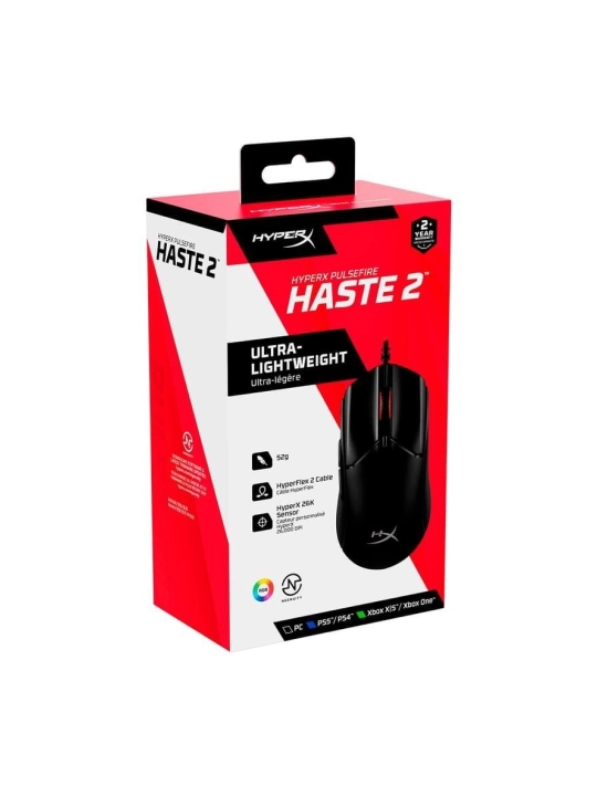 Simli o‘yin sichqonchasi HyperX Pulsefire Haste 2, vazni 53g, 6 tugma, 26000 DPI, 8000Hz