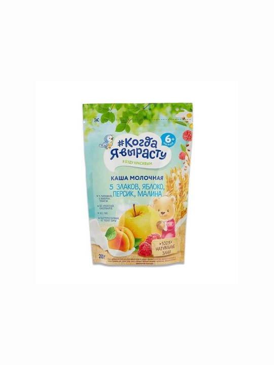 Katta bo‘lganimda. Sutli bo‘tqa. 5. BOSHOQLI DONLAR, OLMA, SHAFTOLI, MALINA, 200 g - 