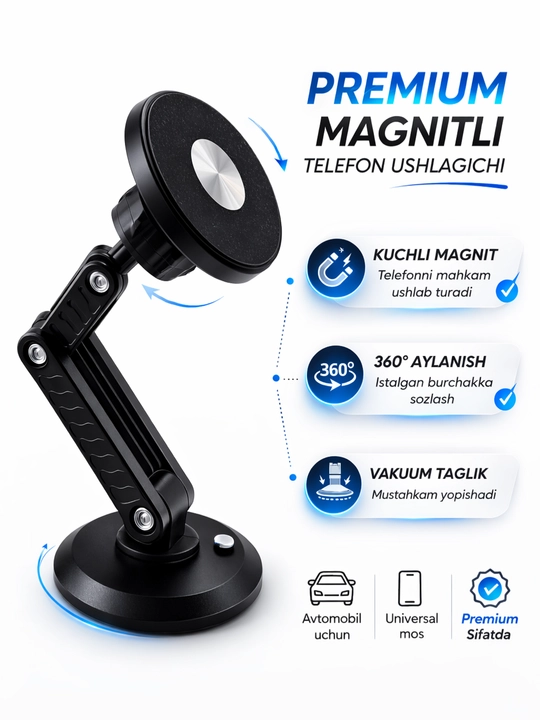 Avtomobil uchun magnit telefon ushlagichi, ushlagich Holder 360 daraja