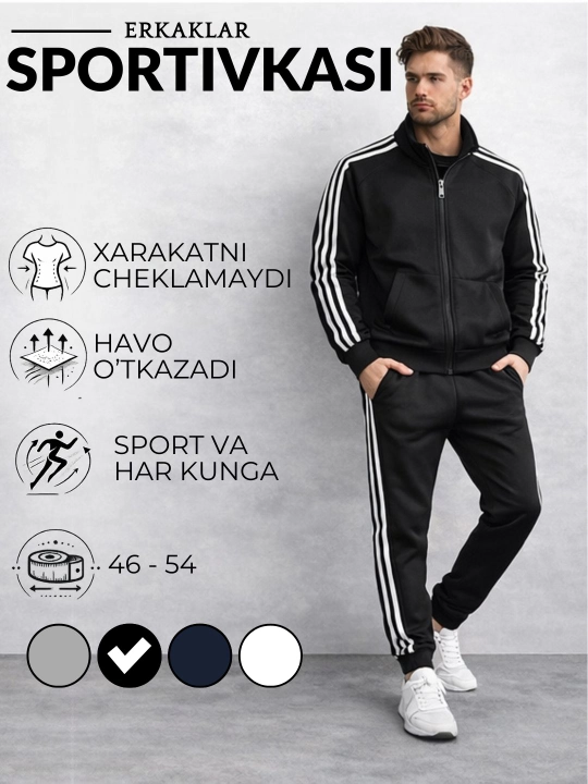 Erkaklar sport kostyumi bahor yozgi dvoyka kamplekt tepa-pas kiyim to'plami zamoqli model - 