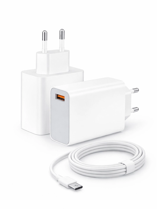 Зарядное устройство 120W PLY-89C – быстрая зарядка, USB-A, кабель Type-C, EU вилка - 