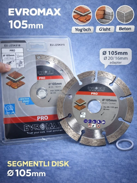 Segmentli Olmosli Disk 105 / 115 / 125 / 180 / 230 mm – Beton, G‘isht, Plitka uchun
