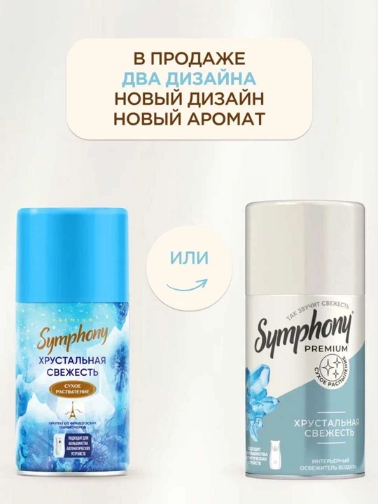 Освежитель воздуха сменный баллон  распыление Symphony Premium Хрустальная свежесть 250 мл