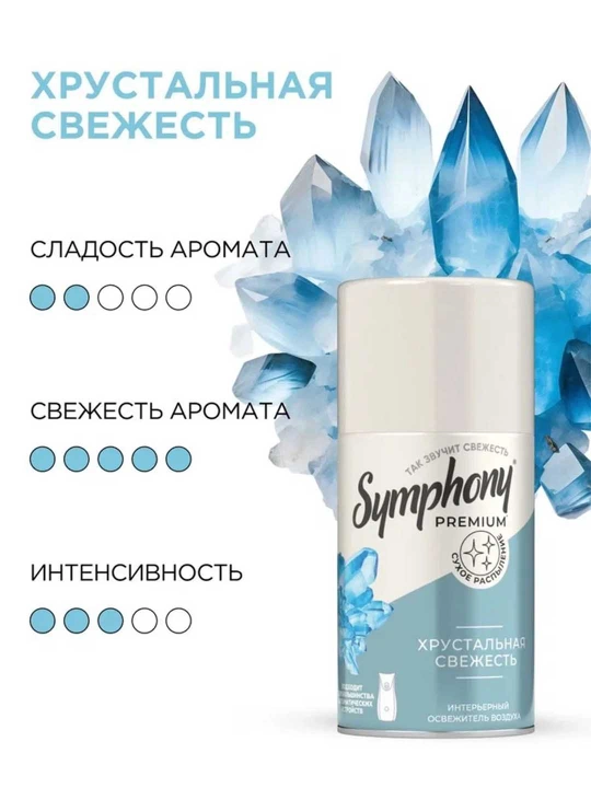 Освежитель воздуха сменный баллон  распыление Symphony Premium Хрустальная свежесть 250 мл
