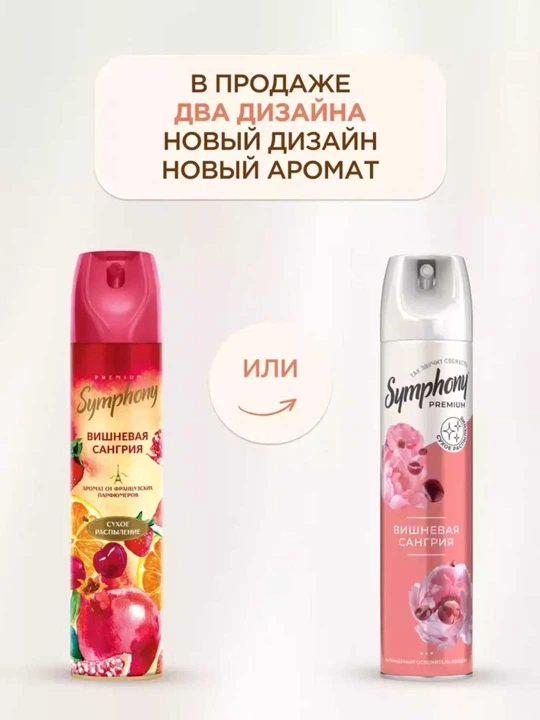 Освежитель воздуха спрей сухое распыление Symphony Premium Вишневая сангрия 300 мл