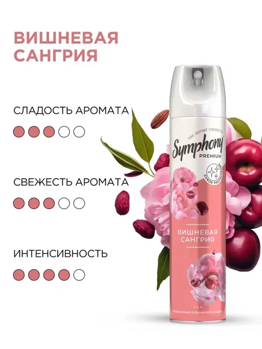 Освежитель воздуха спрей сухое распыление Symphony Premium Вишневая сангрия 300 мл