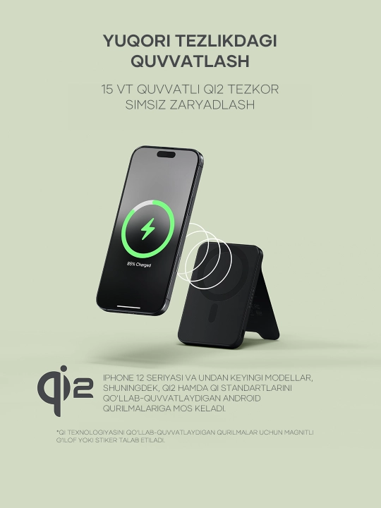 Satechi OntheGo™ simsiz Magsafe power bank, iPhone uchun poverbank, 5000 mAh, 10000 mAh